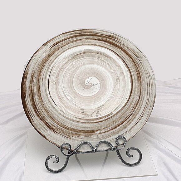 SIGNED! VINTAGE 50s MIDCENTURY GREEN BROWN SWIRL PLATTER SANTA ANITA WARE - Picture 3 of 3